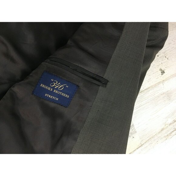 Brooks Brothers 346 Stretch Mens Two Button Blazer Jacket Brown Houndstooth 42 L - Picture 9 of 16